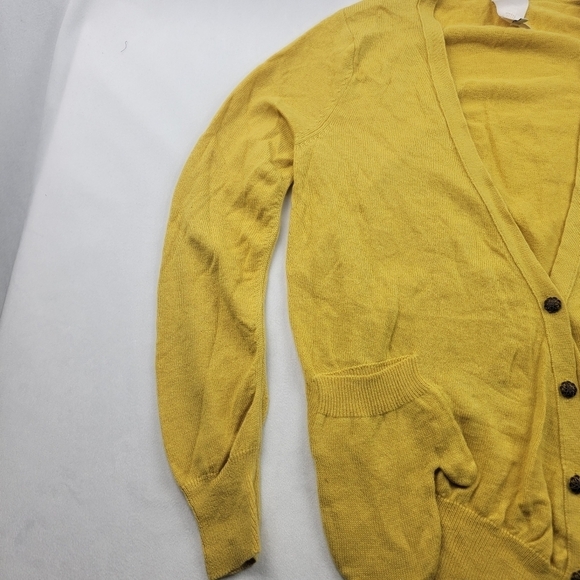 O'md wool blend yellow mitten pocket vintage button crop back cardigan - Picture 3 of 7